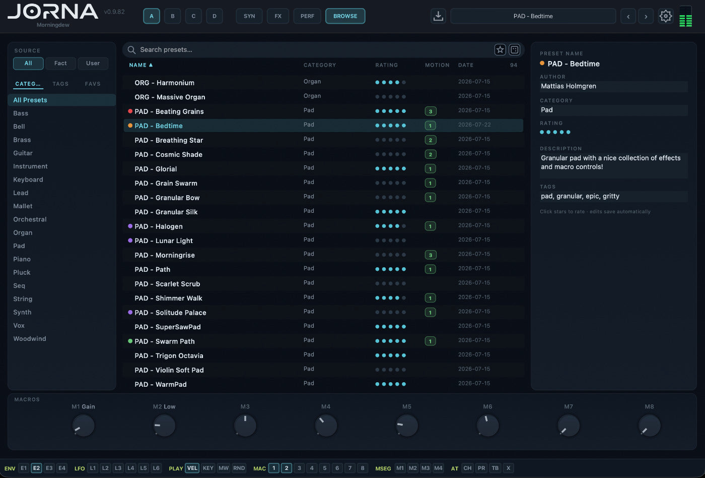 JORNA Browser with favourites, tags and filters to find your sounds with ease!