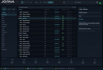 JORNA Browser with favourites, tags and filters to find your sounds with ease!