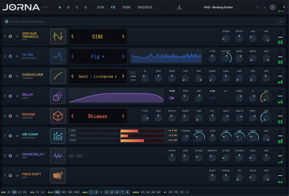Jorna FX page, features 12 slots and 19 high quality effects to choose from!